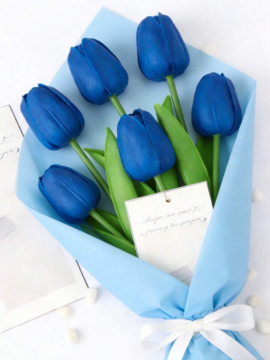 1/3/10/20pcs Realistic Artificial Tulip Flowers, Lifelike Texture, Suitable For Wedding, Room, Home, Hotel, Party, Events, Valentine's Day, New Year And Other Occasions - Royal Blue - View 1