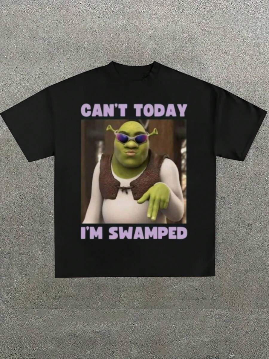 Can't Today I'm Swamped Meme Funny Shirt Cant Today Im Swamped Funny Meme Graphic Tee,Casual Print,Comfortable And Versatile,Letter Pattern Pure Cotton 220g Printed T-Shirt - 黑色 - 查看 1