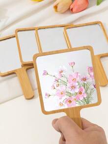 1pc/5pcs/10pcs Bamboo Handheld Mirror, Student Dormitory Vanity Mirror, Travel Makeup Mirror, High-End Cosmetic Mirror - Multicolor - View 3