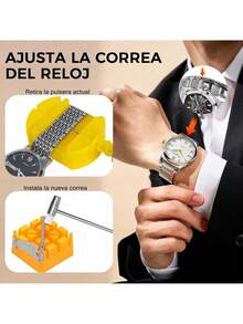 Kit Relojero Herramienta para Relojes Kit de Herramientas para Reparación de Relojes con Desmontador, Cortador y Ajustador de Correas,37852633 - Verde militar - Ver 5