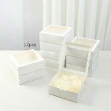 12 piezas Cajas transparentes para pasteles, adecuadas para hacer macarrones, galletas, magdalenas, donas y diversos postres - Ideal para panaderías, confiterías y pequeña repostería - Multicolor - Ver 12