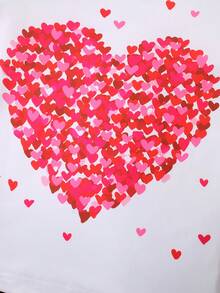 2件套女童爱心印花短袖T恤和短裤套装，适合春夏派对和假期穿着，是送给孙女的完美礼物。 - 彩色 - 查看 4