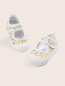 1双新款幼儿女童黄色清新田园帆布鞋，花卉印花，魔术贴，圆头，柔软平底，舒适透气，休闲百搭，适合春季户外家庭野餐、幼儿园装扮和居家阳台园艺体验（图案随机） - 黃色 - 查看 3