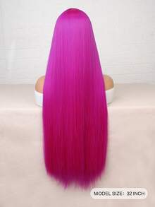 超长玫瑰红假发，无刘海，4x2 U型蕾丝前直发合成假发，适合角色扮演、万圣节派对等场合，均码，高温丝材质，适合日常佩戴、家庭聚会、节日、派对、情人节等场合。 - 玫紅色 - 查看 2