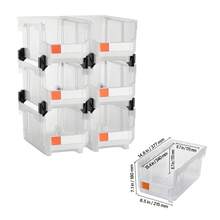Plastic Stackable Storage Bins, 14.8 X 8.5 X 7.1 Inch (6 Pack), Plastic Containers For Organizing & Storage Bins For Closet, Garage, Small Parts, Office Supplies, Other Accessories, Transparent - 6-pack, 14L, Clear - View 11