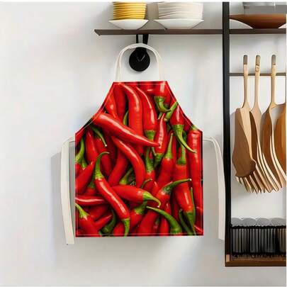1 pieza Delantal de lino creativo - Patrón picante (chile) talla grande vendido, diseño sin mangas, impermeable, correa ajustable para el cuello, fácil de limpiar - Ideal para cocinar en casa, usar en la cocina y para entusiastas de la cocina al aire libre