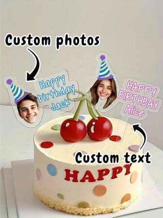 Acrylic Cake Decorations - Custom Face Cupcake Decorations, Personalized Acrylic Cake Decorations, Custom Text And Photo Cupcake Decorations, Wedding Cake Decorations, Customizable Image Graduation Cake Decorations, For Parties, Birthday Gifts