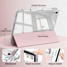 Triple Fold Tablet Case Transparent Ipad Air 11 Inch Case Acrylic TPU Ipad Case Protective Cover With Pen Slot Compatible Ipad A16 Protective Case Ipad Mini Case High Transparency Anti Bending Protective Case - Pink - View 5