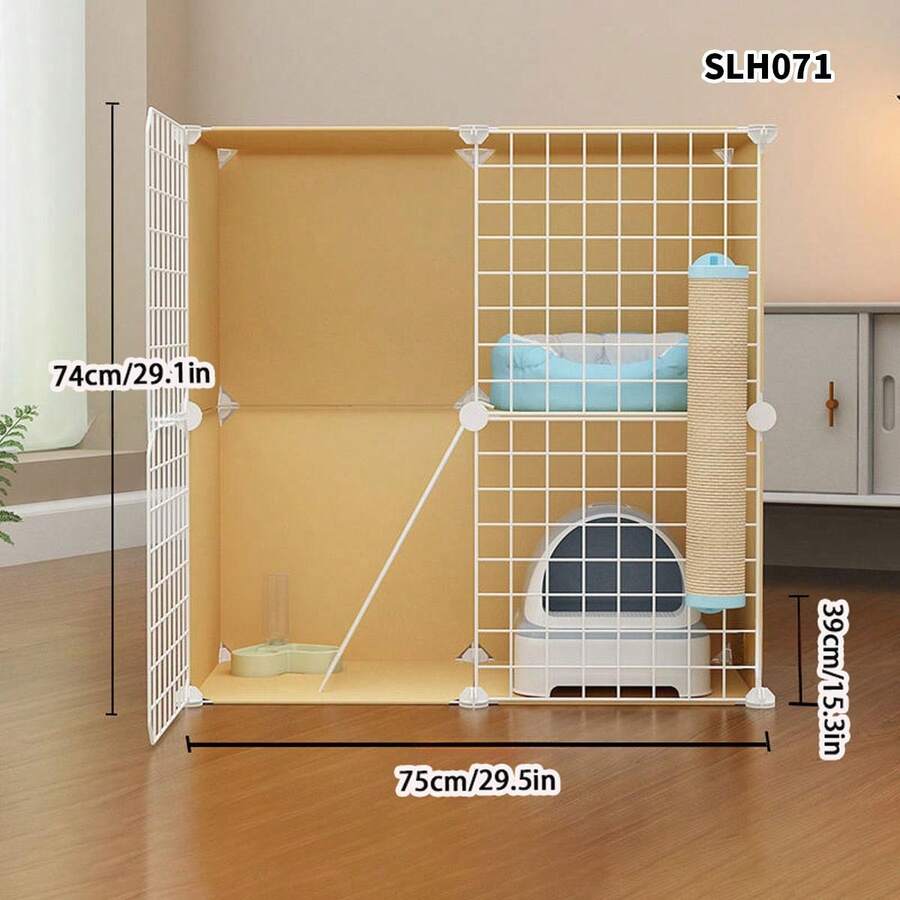 Yellow Cat Cage, Wooden Cat Villa, Freestanding Pet Cage With Iron Wire, Home Cat House