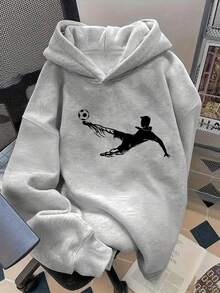 1pc Tween Boy Casual Printed Pullover Sweatshirt, Thermal Lined, Long Sleeve, Autumn/Winter