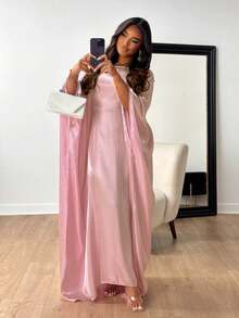 1 件女士新款时尚缎面闪亮宽松阿巴亚长袍，优雅长袖穆斯林连衣裙，适合派对、生日、端庄的长袍