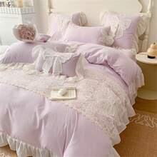 Lovely Bow Chic Duvet Cover Set - Ruffle Lace Polyester Comforter Cover - French Princess Style Bedding - 2 Piece Twin Duvet Cover With Zipper Close - No Comforter - White, Twin Size, Bedroom Decor - Màu tím - Xem 11