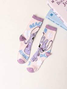 Disney 7双迪士尼史迪奇印花中筒袜，男女通用趣味袜子，百搭街头风礼物袜，秋冬款 - 彩色 - 查看 5