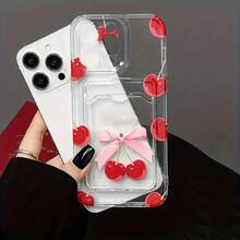 Una funda de teléfono transparente con soporte para tarjetas de cereza, compatible con  13, diseñada para  15 Pro Max, y adecuada para los modelos de  11, 11 Pro Max, 11 Pro, 12, 12 Pro, 12 Pro Max, 13, 13 Pro, 13 Pro Max, 14, 14 Pro, 14 Pro Max, 15, 15 Pro Max, 15 Pro, 16, 16 Pro y 16 Pro Max. - Estilo 1 (1 pieza) - Ver 3