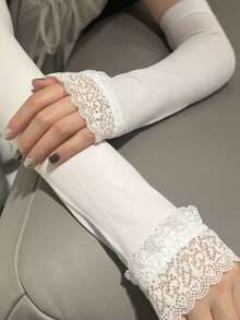 1 pieza Manga de encaje tejida para mujer para primavera/otoño, guantes de puño de manga media, para viajes y festivales - Multicolor - Ver 13