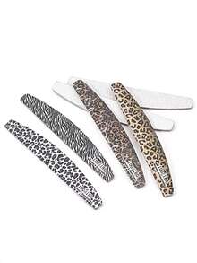 4pcs Leopard Print Nail Files, Crescent Shaped, Ergonomic Design, Convenient For Buffing And Shaping, Comfortable Grip, Suitable For Daily Use, Travel And Nail Salons - Multicolor - View 5