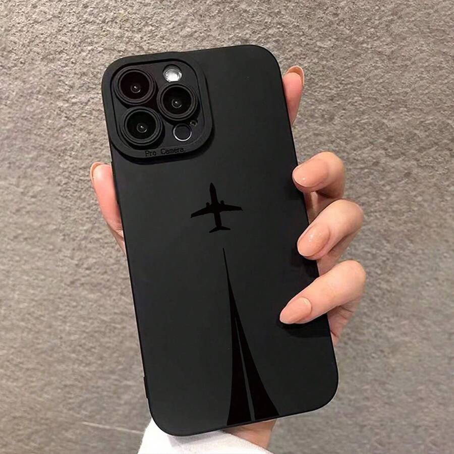 A Simple Airplane Design Phone, A Black Shockproof Compatible For IPhone 17/17 Pro/17 Pro Max, 16/16 Plus/16 Pro/16 Pro Max, 15/15 Plus/15 Pro/15 Pro Max, 14/14 Plus/14 Pro/14 Pro Max, 13/13 Pro/13 Pro Max, 12/12 Pro/12 Pro Max, 11/11 Pro/11 Pro Max, Easter Gift Idea Protective Phone Cover Full Body Drop Protection, Series. Valentines Day Phone [Model] - 1 cái - Xem 1