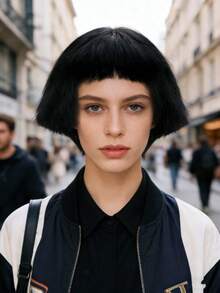 时尚女士短款粉黑直发耐热合成BOB假发，适合日常时尚搭配、圣诞节、情人节、节日角色扮演、动漫展、音乐会、展览和摄影。佩戴舒适，透气设计，经久耐用且易于打理。 - 彩色 - 查看 3