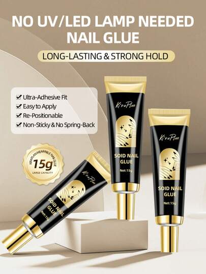 1/2 Piece Solid Nail Gel Sticker Set, Super Strong Nail Polish Fake Nails Gel Nail Polish Press-On Nails With Rhinestone Resin Gems, 3D Nail Art DIY Supplies