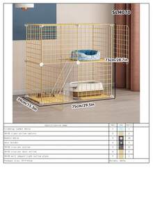 Yellow Cat Cage, Wooden Cat Villa, Freestanding Pet Cage With Iron Wire, Home Cat House