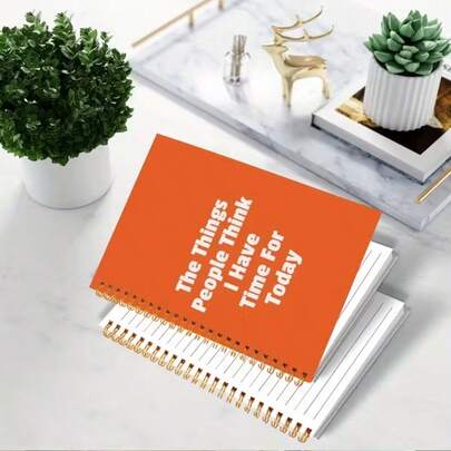 Komik Spiralli Defter - "Bugün Yapmaya Vaktim Olması Gereken Şeyler" - Turuncu Çizgili Defter, İş, Çalışma veya Kişisel Kullanım İçin Uygun - Altın Spiral Bağlamalı Sevimli ve Mizahi Tasarım