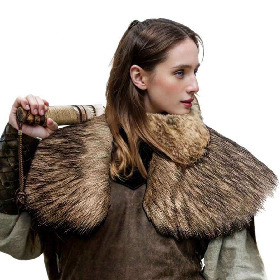 Viking Fur Shawl, Medieval Faux Fur Shawl, Shoulder Wrap, Collar Design, Warrior Style, Renaissance Style, LARP (Live Action Role-Playing), Suitable For Men's Costume Accessories - Multicolor - View 1