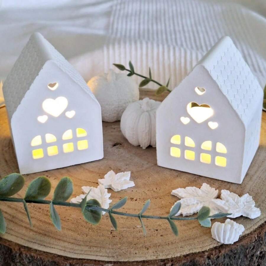 قالب راتنج DIY لحامل شمعة بشكل بيت الحب، قالب جص أو إسمنت بشكل بيت حب مجوف مع نافذة، قالب طين مناسب لديكور المنزل والتخزين وهدايا عيد الحب وخلق أجواء الأعياد، قابل لإعادة الاستخدام، سهل الفك - أبيض - مشاهدة 1