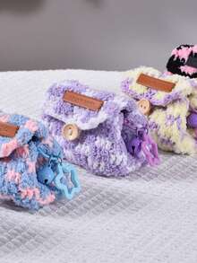 Mini Earphone Organizer Bag Lightweight Knitted Earbuds Organizer Bag Cute Mini Pouch With Star Pendant Buckle Design Coin Purse Colorful Kitted Coin Wallet Creative Plush Earphone Storage Bag Tote Bag Charm Grid Pattern Small Items Storage Bag For Earphones, Makeup, Coins, Cards - Everyday Essentials Bag, Card Holder, Cylindrical Pouch, Compact Design - Multicolor - View 5