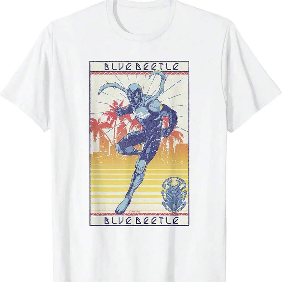 Cool Pose Over Sunny City Vintage Portrait T-Shirt - 白色 - 查看 1