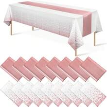 1 Set Disposable Plastic Tablecloth & Table Runner, White Polka Dot Tablecloth With Matching Table Runner, Suitable For Wedding, Birthday Party, Baby Shower, Anniversary, Engagement Ceremony, Christmas Party Decorations