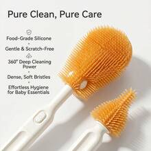 Portable Baby Bottle Brush Set Include Bottle Brush, Nipple Brush, Straw Brush, Drain Rack And Storage Box For Travel Or Trip - Beige - View 4
