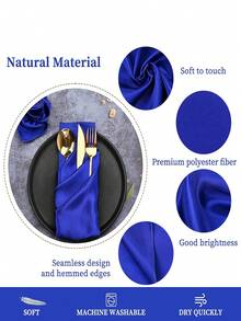 4pcs/6pcs/12pcs Elegant Royal Blue Soft Satin Napkins, Smooth Dining Table Napkins For Wedding, Home, Kitchen, Hotel, Party, Birthday Decoration - Royal Blue - View 3