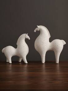 Easegen Home 1件17.5/22.5厘米抽象艺术树脂马雕塑，手工制作的现代装饰品，适用于客厅、玄关、书房，也可作为派对礼物，无需用电 - 白色 - 查看 2