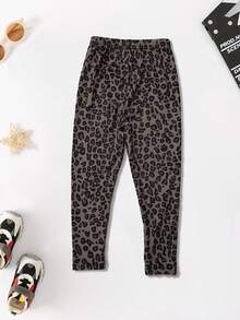 女童豹纹紧身裤，修身款，全长裤，大胆时尚，修身款，年轻女孩休闲裤，女童及踝长裤
