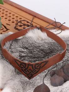 Adjustable Celtic Viking PU Leather Headpiece, Medieval Cosplay Accessory, LARP Festival Costume - A - View 2