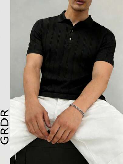  GRDR Men's Casual Fashion Knit Polo Shirt - Minimalist Versatile Collared Short Sleeve