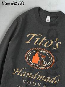 NeonDrift Men's T-Shirt Men's Long-Sleeve T-Shirt100% Cotton Fabric Soft & Skin-Friendly Unisex Style Gifts For Spring Festival, Valentine's Day, St. Patrick's Day & World Cup-Titos Handmade Vodka Logo Long Sleeve T Shirt Men Vintage Style Graphic Print Casual Wear For Beer Lovers And Cocktail Enthusiasts Fashionable Streetwear Top - 深灰色 - 查看 2