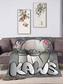 1pc Kawss Kawaii Kaw Anime Glam Style Flannel Blanket Super Soft Warm Bed Blanket Sofa Bedding Bedroom Sofa Office Car Four Seasons Cozy Shaggy Blanket Girls Boys Adult Gift - 黑色 - 查看 6