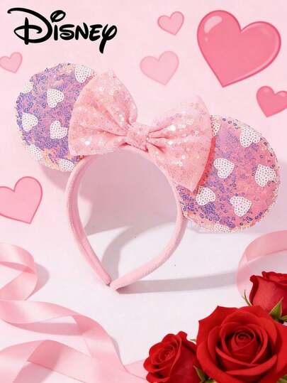 Disney Minnie Mouse Ear Headband With Sequins, Suitable For Halloween, Christmas Costume. This Mouse Ear Headband Is Unisex And Suitable For Couples, Ideal Decorative Headband/Hair Accessory For Princess Cosplay, Birthday Celebration And Christmas Party
