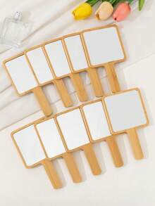 1pc/5pcs/10pcs Bamboo Handheld Mirror, Student Dormitory Vanity Mirror, Travel Makeup Mirror, High-End Cosmetic Mirror - Multicolor - View 2