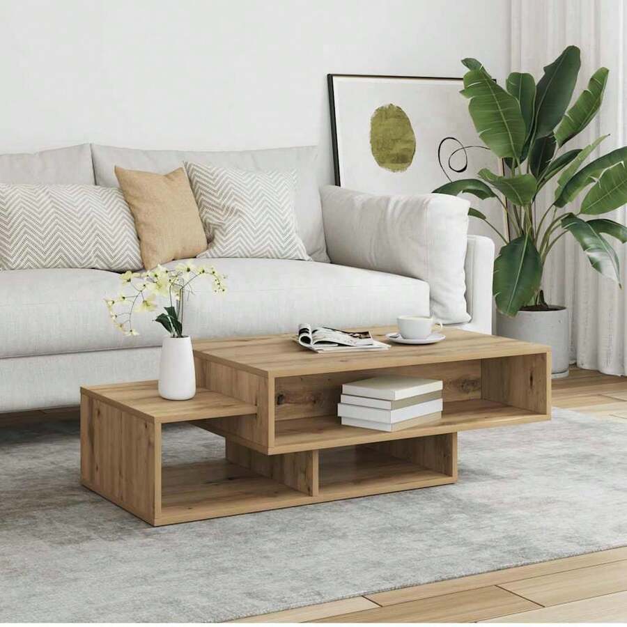 Table basse vidaXL en chêne artisanal 105x55x32 cm, ingénierie du bois - Tabac - Voir 1