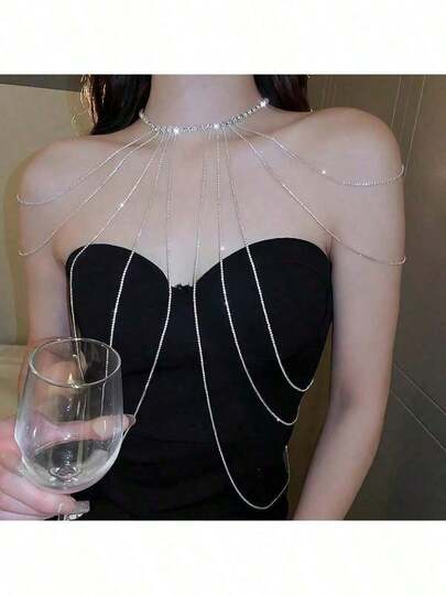 Inlaid Long Tassel Necklace, Shoulder Chain, Body Chain, One-Piece Personalized Bride Dress, Party Light Luxury Accessories,