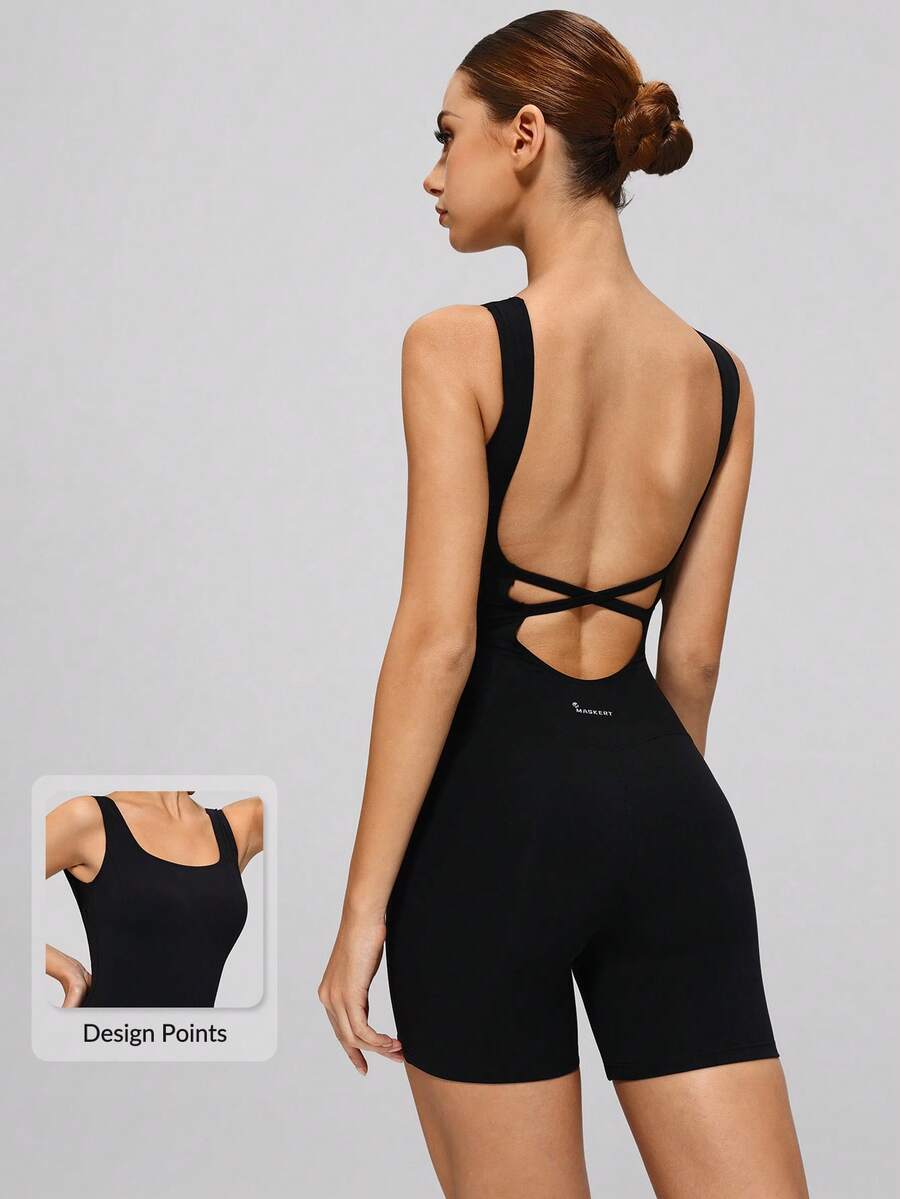 MASKERT Women's Sexy Backless Jumpsuit, Stretchy Sleeveless, Soft & Skin-Friendly Yoga Fitness Jumpsuit - Black - View 1