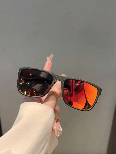 1 Pc Men's New Square Fashion Glasses Coated Lenses Retro Style Glasses Textured Pattern Decorated Frame Minimalist Style Decorative Glasses