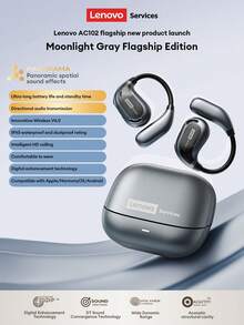 Tai nghe Bluetooth Lenovo AC102, kiểu dáng treo tai, Bluetooth 6.0, âm thanh không gian, cuộc gọi chất lượng cao, độ trễ thấp, chơi game và nghe nhạc, thời lượng pin dài, vừa vặn thoải mái, không dây cho điện thoại thông minh và máy tính, quà tặng dịp lễ. - Sắt xám - Xem 13