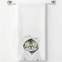 Funny Cat Lover Gifts Hand Towels–Upgraded Fabric, Cute Cat With CucFUmberss Slices Hand Towels For Bathroom Washroom Restroom Decor, Cats Gifts For Women, 16x24 Inch - 升級版棉毛巾-Cat02 - 查看 1