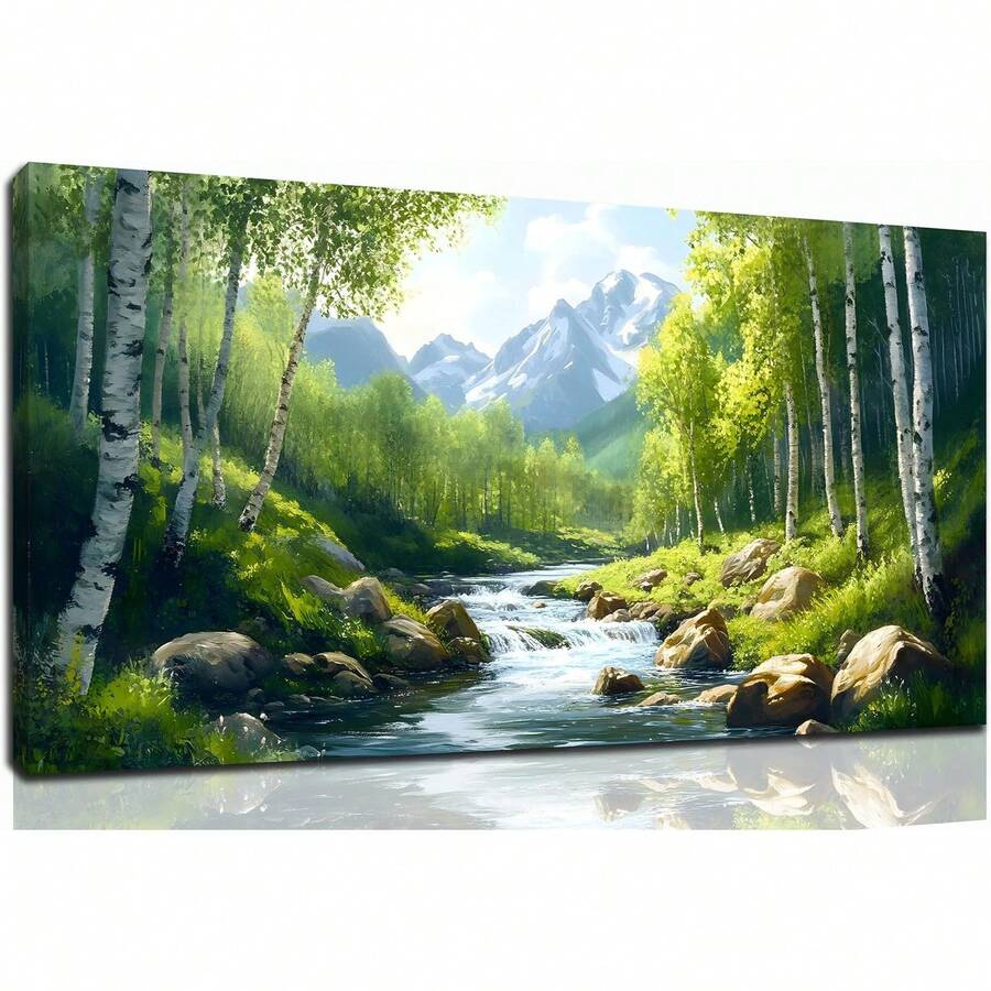 SSNEEKNDG Arte de pared de bosque verde para sala de estar, imágenes de árboles, arte de paisaje de montaña para dormitorio, oficina, cocina, impresiones en lienzo x cuadros decorativos para sala, póster, con marco, pósters, cuadros para la pared, marcos para cuadros, cuadro, virgen de guadalupe, salas - transparente - Ver 1