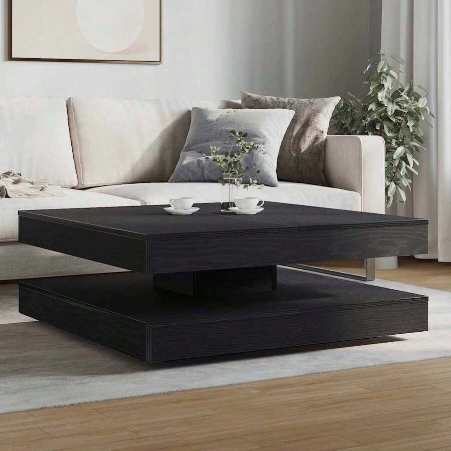 table basse pivotante à 360 degrés vidaXL noire 90x90x34,5 cm - Noir - Voir 1