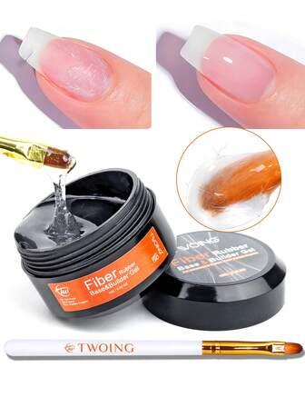  Gel base de construcción TWOING Fiber Rubber, construcción rápida, extensión de uñas, fortalecimiento, relleno de uñas rotas, esmalte semipermanente, sin formaldehído, de larga duración para manicura, 15 g/0,52 oz y set de lápiz de uñas.