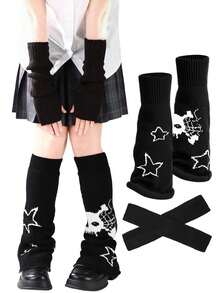 Bộ 2 món gồm tất giữ ấm chân và tay kẻ sọc họa tiết ngôi sao phong cách Y2K dành cho nữ: 1 đôi tất giữ ấm chân + 1 đôi tất giữ ấm tay, thích hợp cho lễ hội Carnival, cosplay anime, phụ kiện khiêu vũ co giãn, ống tay và chân dệt kim. - sọc - Xem 11